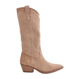 Women's Low Heel Cowboy Boots Made of Eco Suede Beige Ligelia