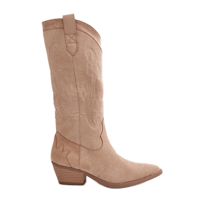 Women's Low Heel Cowboy Boots Made of Eco Suede Beige Ligelia Women's Low Heel Cowboy Boots Made of Eco Suede Beige Ligelia