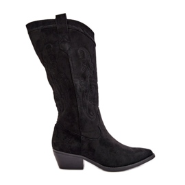 Women's Low Heel Cowboy Boots Made of Eco Suede Black Ligelia
