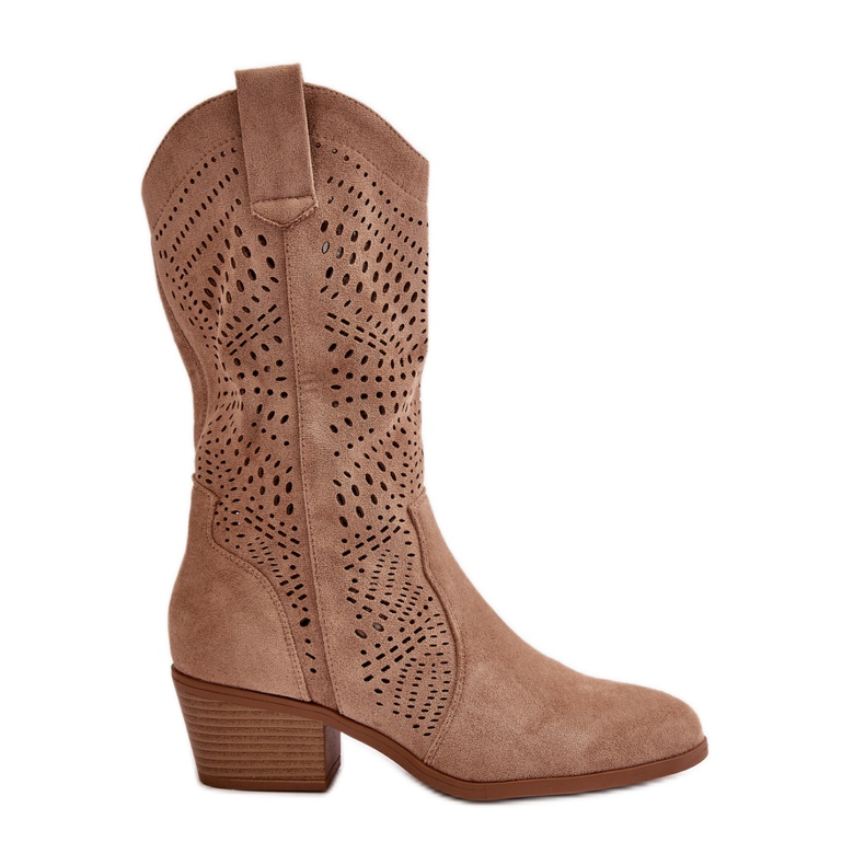 Openwork Women's Cowboy Boots Heels Brown Iceda