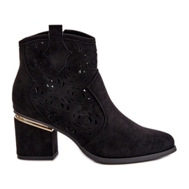 Openwork Cowboy Boots With Zipper Black Vosilara