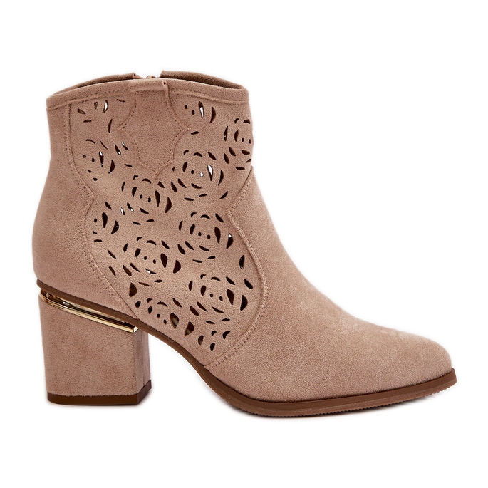 Openwork Cowboy Boots With A Zipper On A Heel Light Beige Vosilara