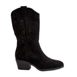 Openwork Women's Cowboy Boots High Heels Black Iceda