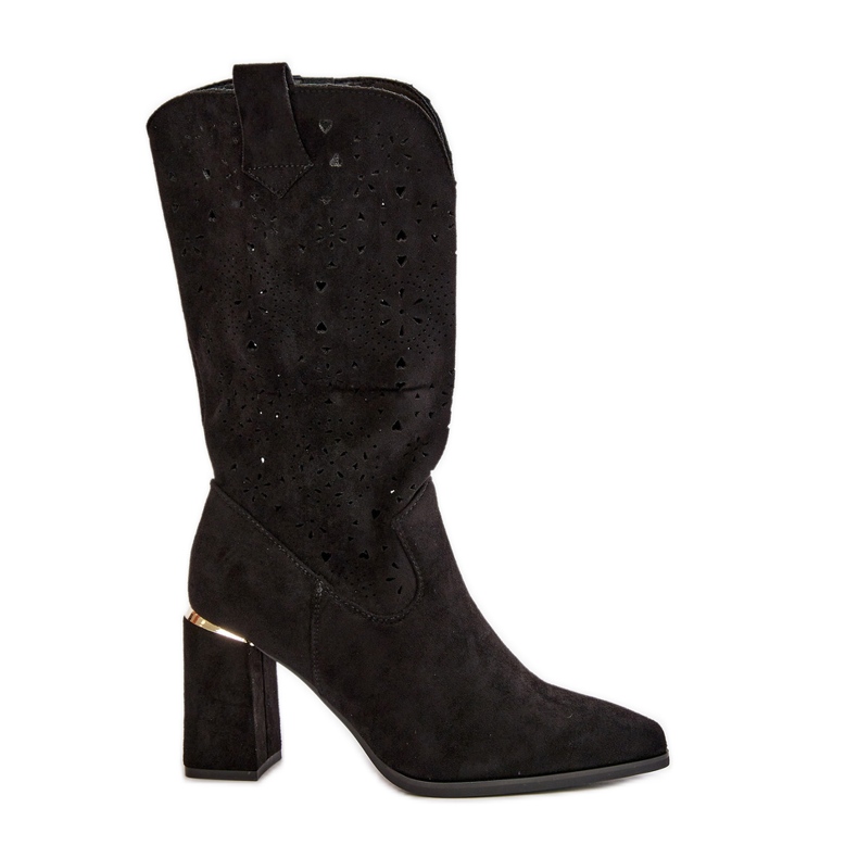 Openwork Women's Ankle Boots With Pointed Toes Eco Suede Black Nevithra