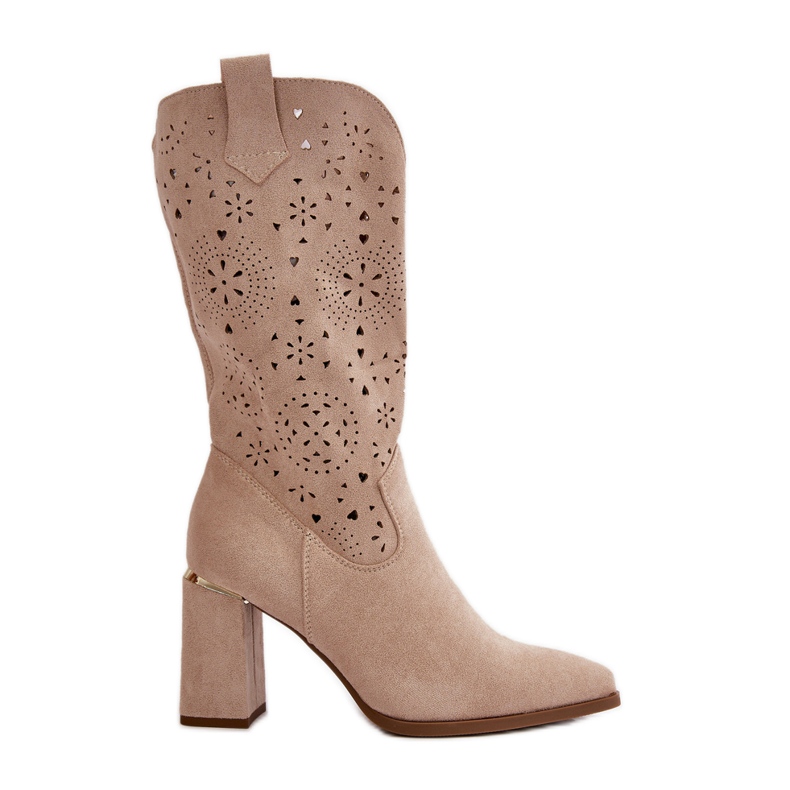 Openwork Women's Ankle Boots With Pointed Toes Eco Suede Beige Nevithra