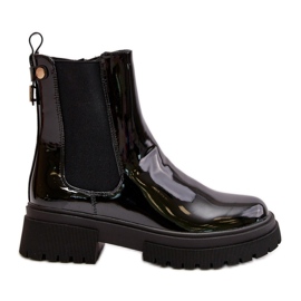 Patent Leather Ankle Boots With Zipper Insulated Black Groesta