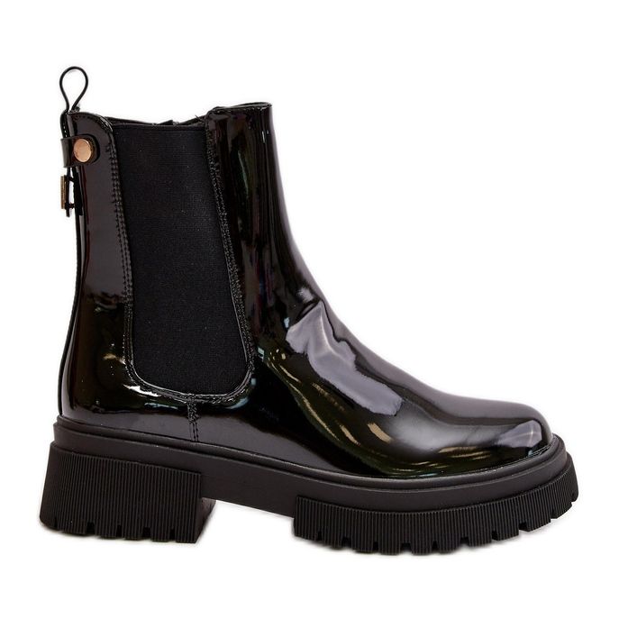 Patent Leather Ankle Boots With Zipper Insulated Black Groesta