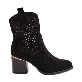 Openwork Ankle Boots With Ankle Strap Made Of Eco Suede With Zipper Black Sevana