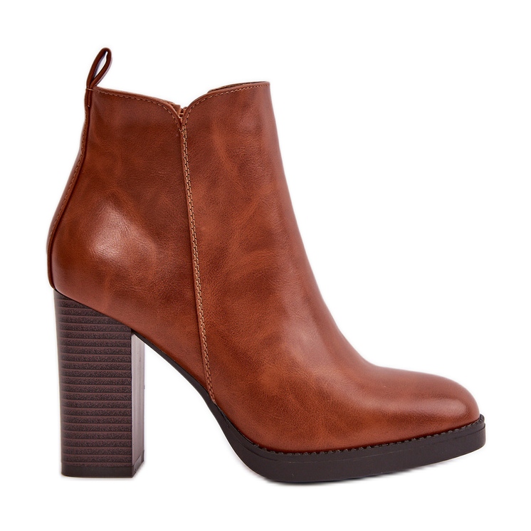 Insulated Women's Ankle Boots on a Heel Eco Leather Brown Teresine