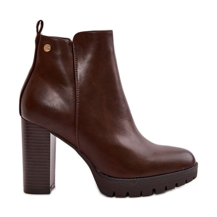 Women's Insulated Ankle Boots With High Heel Fastened With A Zipper Dark Brown Bioria