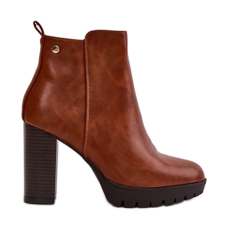 Women's Insulated Ankle Boots With High Heel Fastened With Zipper Camel Bioria brown