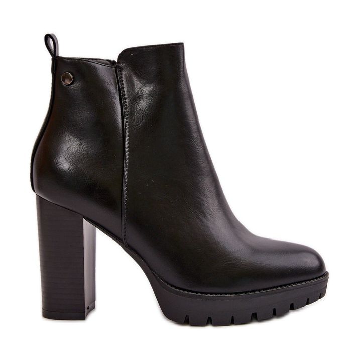 Women's Insulated Ankle Boots With High Heel Fastened With A Zipper Black Bioria