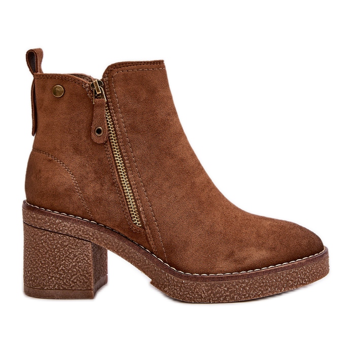 Insulated Women's Ankle Boots on a Heel Made of Eco Suede Brown Velarilla Insulated Women's Ankle Boots on a Heel Made of Eco Suede Brown Velarilla