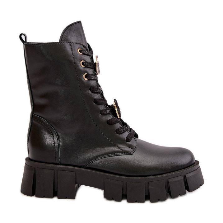 Women's Leather Work Boots With Pins CheBello 4247 Black