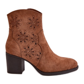 Jezzi Ankle boots with openwork upper on a block heel Eco Suede Brown Nevishiia Jezzi Ankle boots with openwork upper on a block heel Eco Suede Brown Nevishiia
