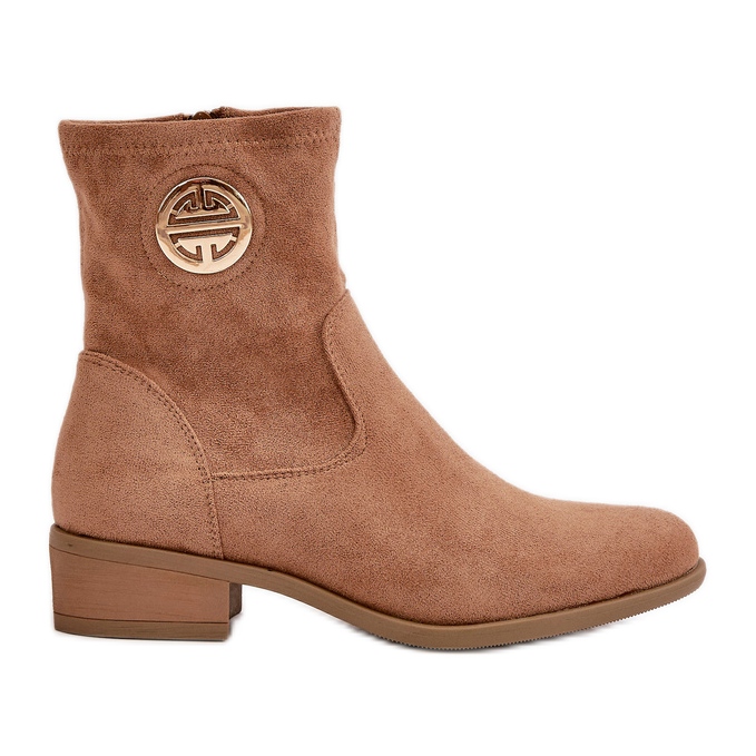 Jezzi Women's Ankle Boots Fastened With A Zipper With A Decorative Detail Eco Suede Beige Lerioria