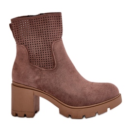Jezzi Women's Ankle Boots With Zipper Eco Suede Brown Rashmi