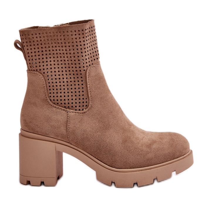 Jezzi Women's Ankle Boots With Zipper Eco Suede Beige Rashmi
