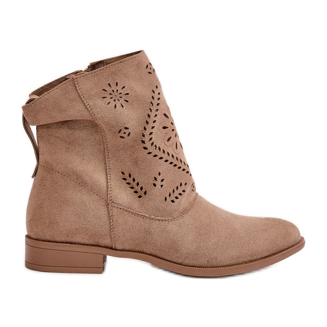 Jezzi Openwork Women's Low Ankle Boots Fastened with a Zipper Beige Irinette