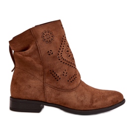 Jezzi Openwork Women's Low Ankle Boots With Zip Fastening Brown Irinette
