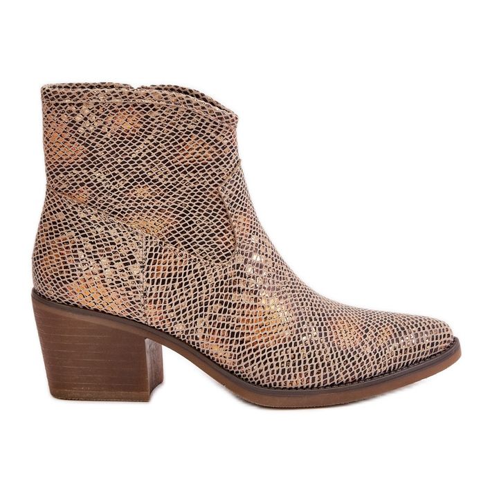 Jezzi Women's Cowboy Boots With Zipper Animal Pattern Gold Merisine golden