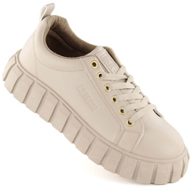 Women's lace-up platform shoes beige Big Star MM274618