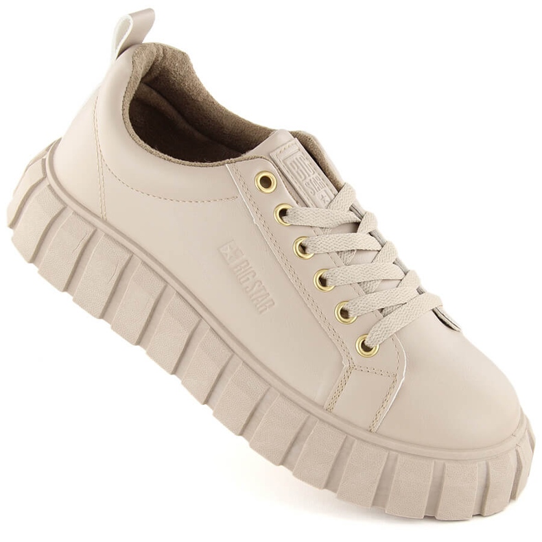 Women's lace-up platform shoes beige Big Star MM274618