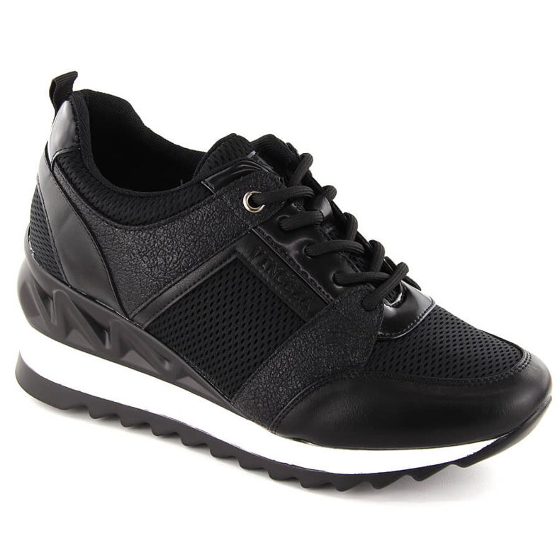 Women's wedge sports shoes black Vinceza 10733