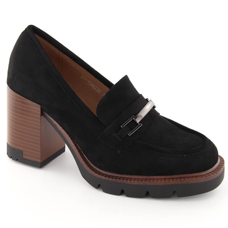 Suede loafers women's shoes on a heel black Potocki 12465