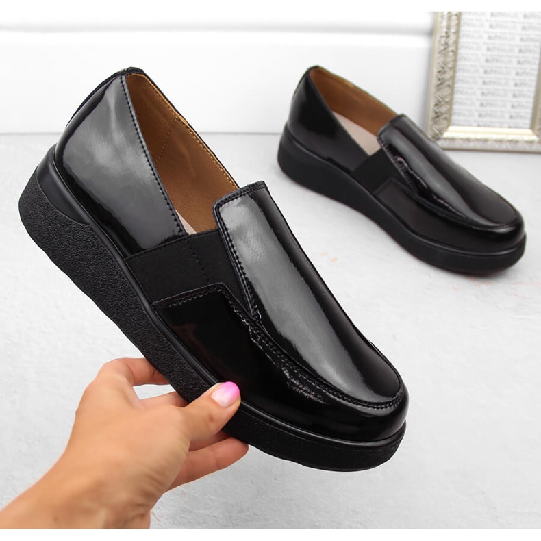 Patent leather women's slip-on shoes black T.Sokolski J24-440
