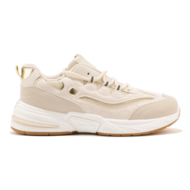Beige women's sports shoes with a thick sole
