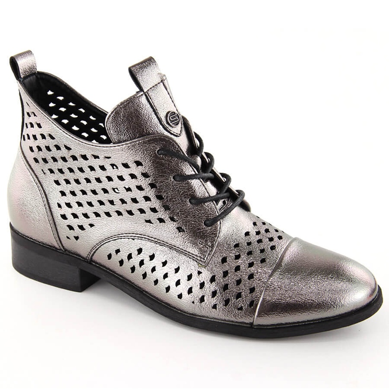 Women's openwork silver ankle boots Potocki SZ12091