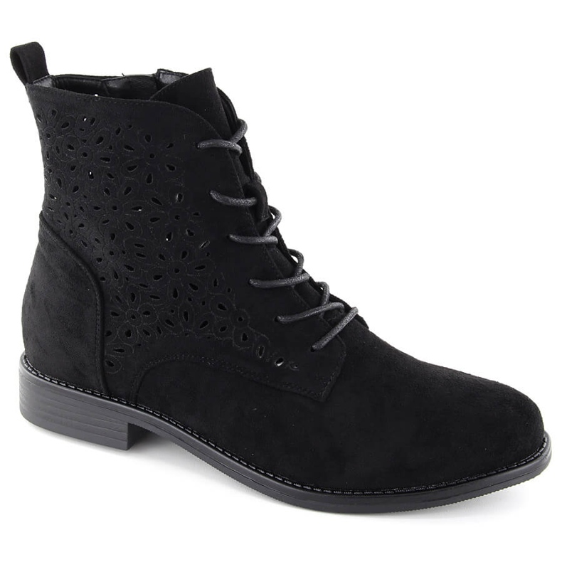 Women's suede ankle boots openwork black S.Barski HY42-136