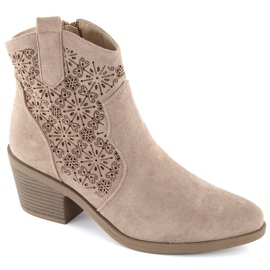Women's suede ankle boots openwork cowboy boots beige S.Barski HY42-944