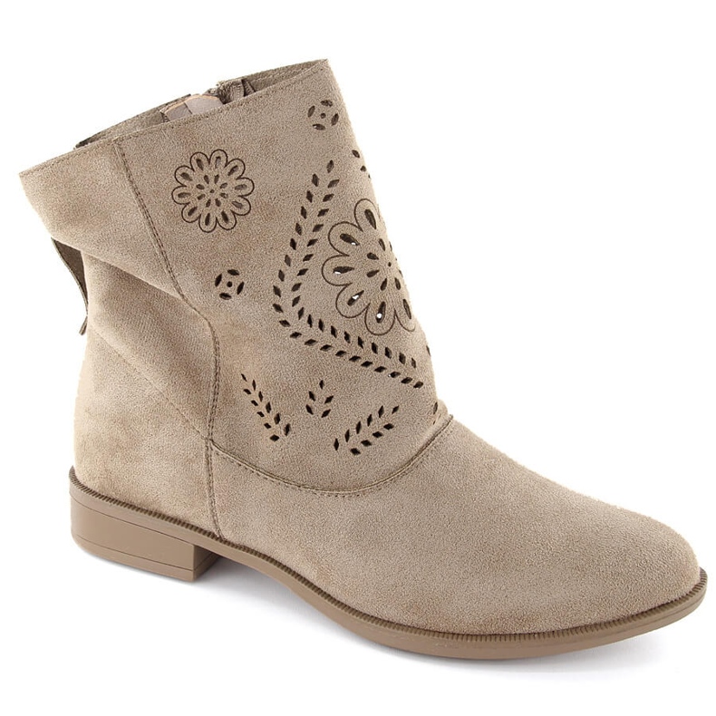 Women's suede ankle boots openwork beige Jezzi MAM65-106