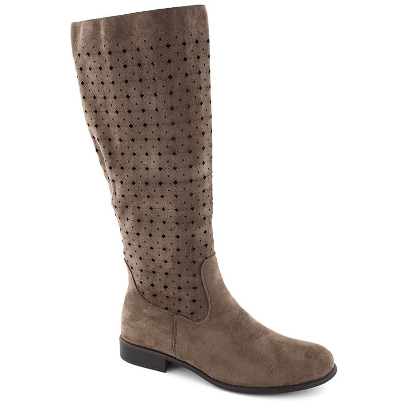 Women's suede boots openwork brown Jezzi ASA142-50A