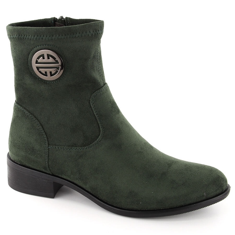 Women's suede ankle boots with decoration green Jezzi ASA198-28