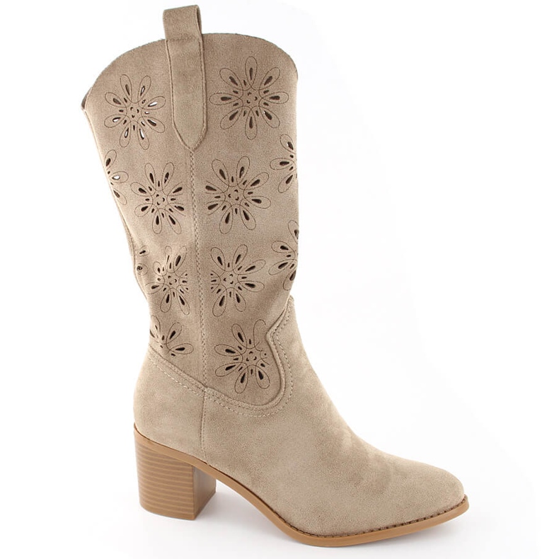 Women's suede boots openwork beige Jezzi RMR2337-11