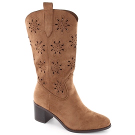 Women's suede boots openwork brown Jezzi RMR2337-11