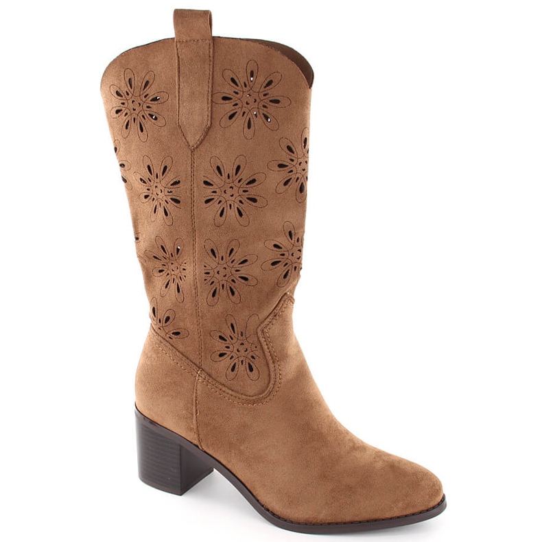 Women's suede boots openwork brown Jezzi RMR2337-11