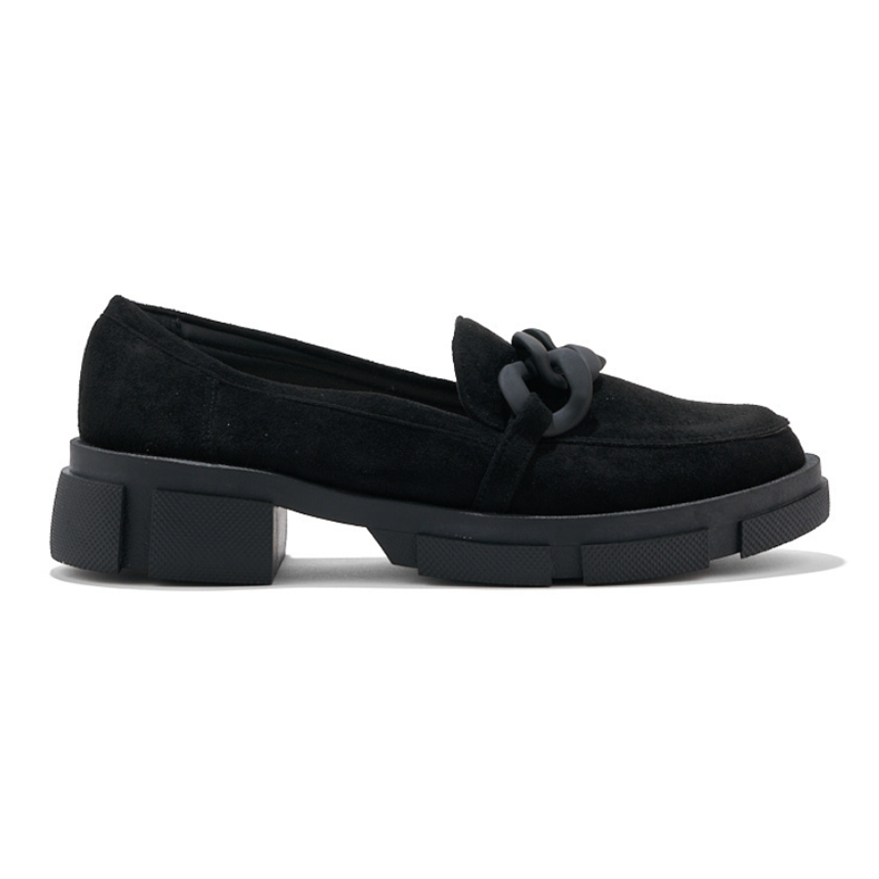 Black women's loafers with decorative chain