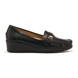 Black women's loafers with buckle