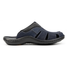 Kampol Men's leather flip-flops 224KAM navy blue