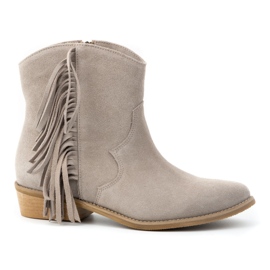 Olivier Suede leather ankle boots with zip and fringes 1139 beige