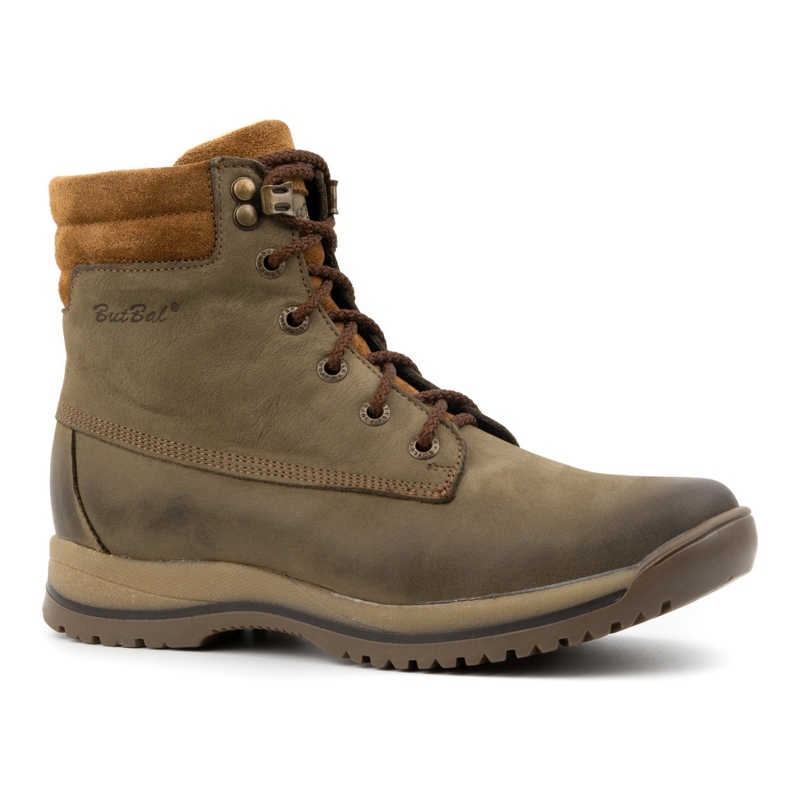 Olivier Women's trekking shoes leather lace-up ankle winter 360BB olive green