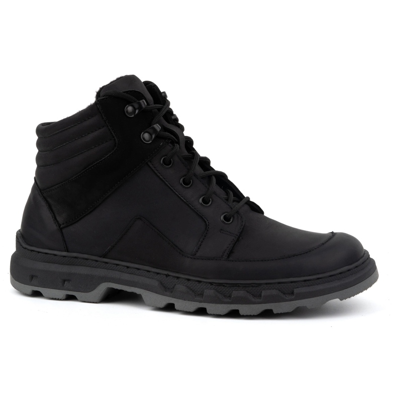 Men's leather winter boots lace-up WASAK 0220 black