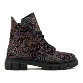 Olivier Women's high lace-up leather ankle boots 1227 print black multicolored