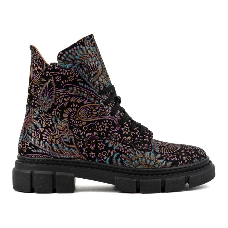 Olivier Women's high lace-up leather ankle boots 1227 print black multicolored