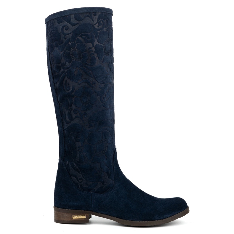Olivier Women's boots suede made of natural leather with embossed flowers Emma navy blue Olivier Women's boots suede made of natural leather with embossed flowers Emma navy blue