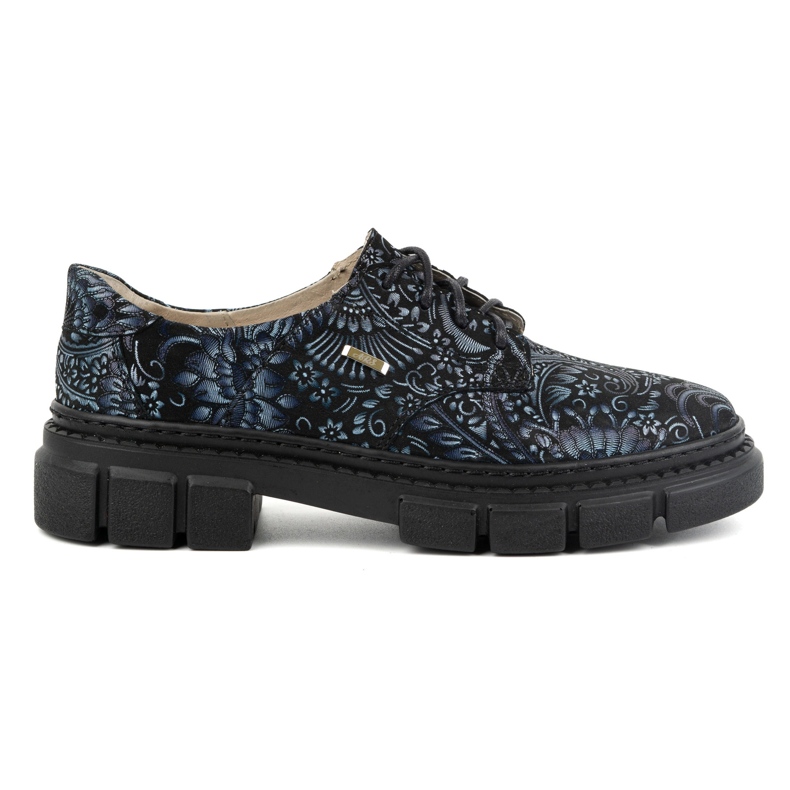 Olivier Women's leather shoes with thick soles, flowers, 1134, blue multicolored Olivier Women's leather shoes with thick soles, flowers, 1134, blue multicolored